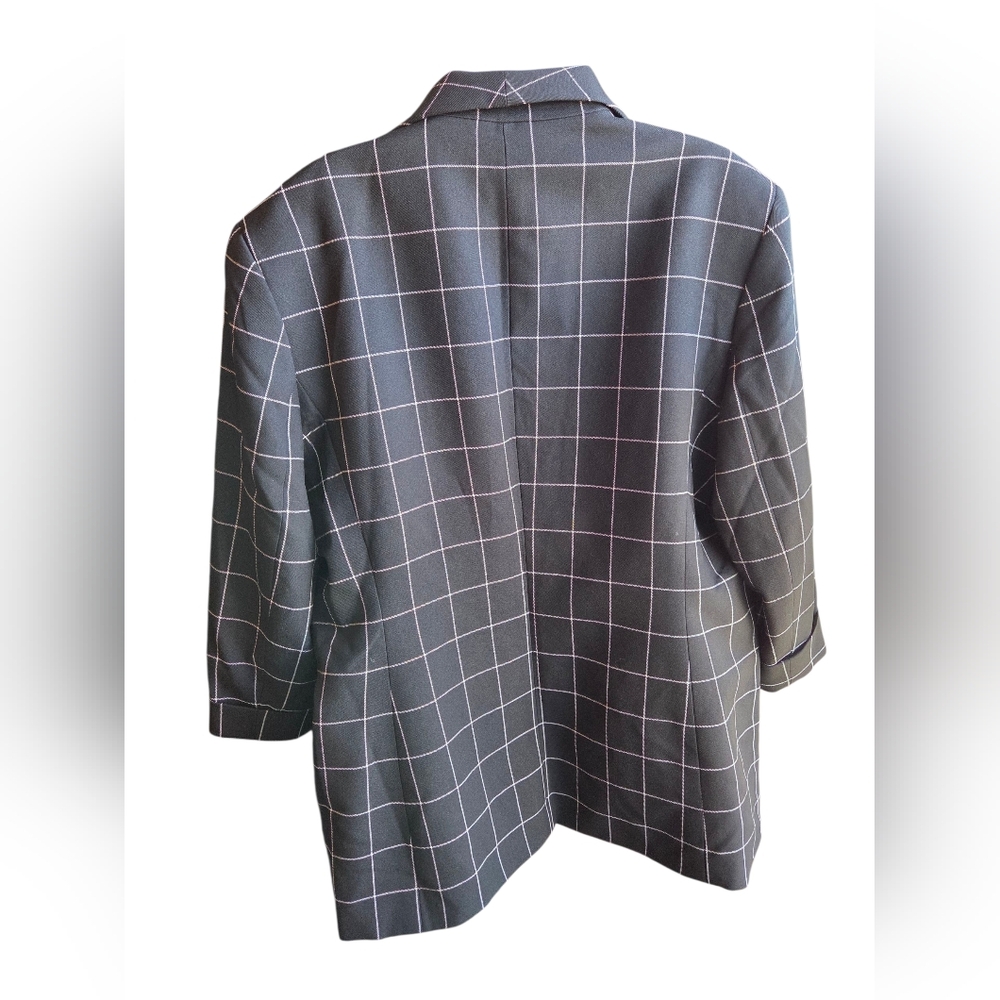 Anne Klein Blazer Jacket Black White Plaid No Button Size XL - Picture 2 of 3